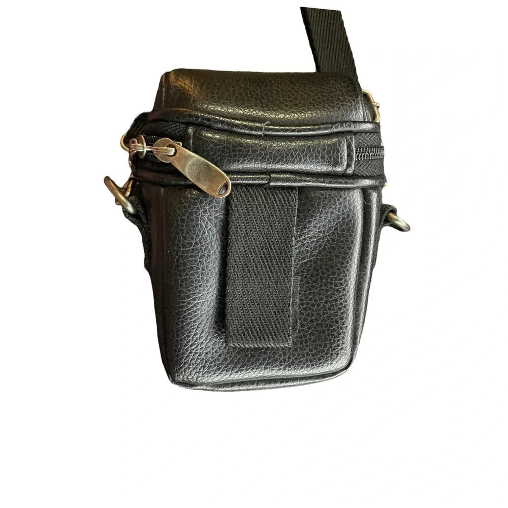 ICON Camera Case Black Faux Leather Shoulder Strap Belt Loop Lens Pocket